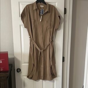 Max Studio Tan Short Sleeve Shirt Dress XL NWT